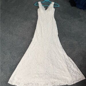 David's Bridal White Lace Maxi Dress
